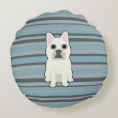 Cute French Bulldog Blue Striped ラウンドクッション (裏面)