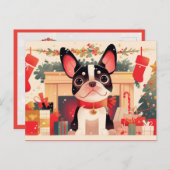 Cute French Bulldog by the Christmas Fireplace シーズンポストカード (正面/裏面)
