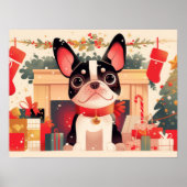 Cute French Bulldog by the Christmas Fireplace ポスター (正面)