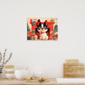 Cute French Bulldog by the Christmas Fireplace ポスター (キッチン)
