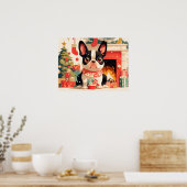 Cute French Bulldog by the Christmas Fireplace ポスター (キッチン)