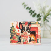 Cute French Bulldog by the Christmas Fireplace ポストカード (スタンド正面)
