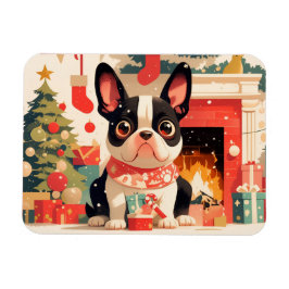 Cute French Bulldog by the Christmas Fireplace マグネット