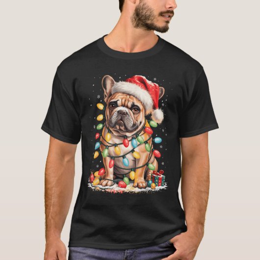 Cute French Bulldog Christmas Tree Santa Xmas Ligh Tシャツ (正面)