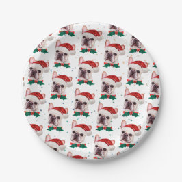 Cute French Bulldog Dog Christmas Pattern ペーパープレート