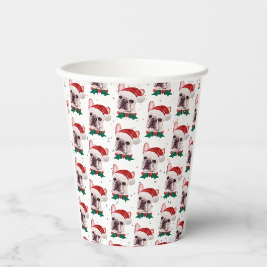 Cute French Bulldog Dog Christmas Pattern 紙コップ (正面)