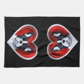 Cute French Bulldog Frenchie in Red Heart キッチンタオル (横)