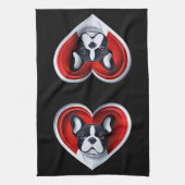 Cute French Bulldog Frenchie in Red Heart キッチンタオル (縦)