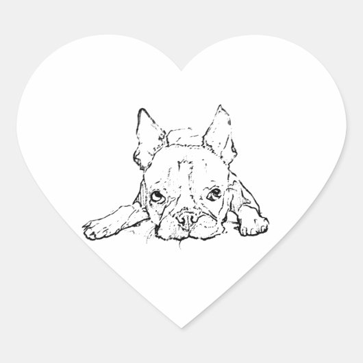 Cute French Bulldog, Frenchie Thinking of you ハートシール (正面)