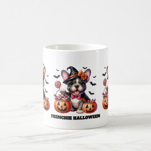 Cute French Bulldog Halloween Candy Witch コーヒーマグカップ (中央)