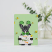 Cute French Bulldog Happy St. Patrick’s Day Clover ポストカード (スタンド正面)