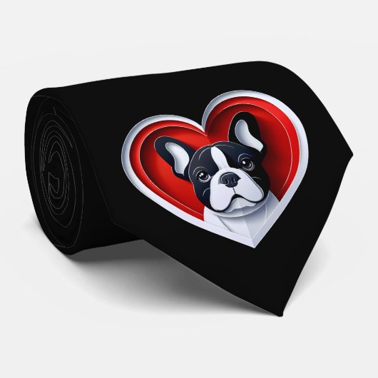 Cute French Bulldog Heart Frenchie Dad Dog Lover ネクタイ (ロール)