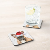 Cute French Bulldog in a Santa Hat Holiday コースター (右側)