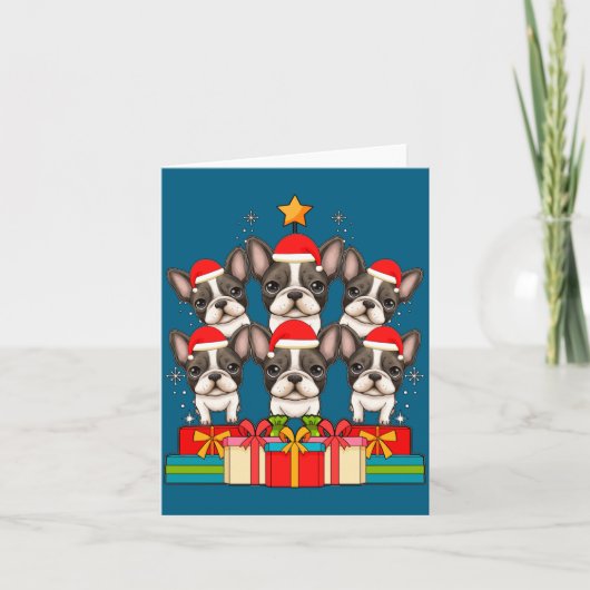 Cute French Bulldog Le Frenchie Christmas Tree Xma カード (正面)