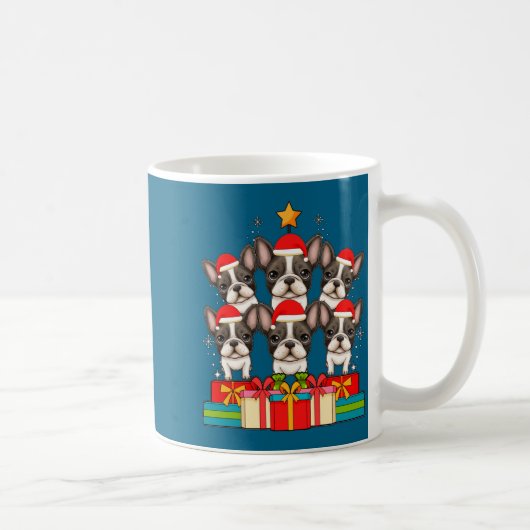 Cute French Bulldog Le Frenchie Christmas Tree Xma コーヒーマグカップ (右)