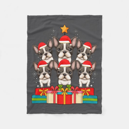 Cute French Bulldog Le Frenchie Christmas Tree Xma フリースブランケット (正面)