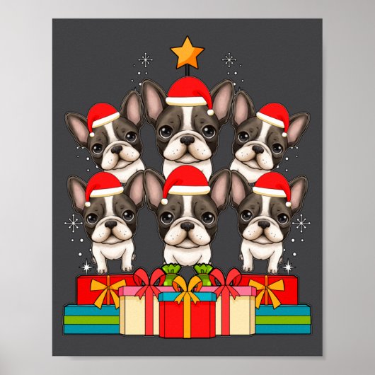 Cute French Bulldog Le Frenchie Christmas Tree Xma ポスター (正面)