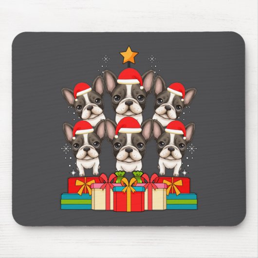 Cute French Bulldog Le Frenchie Christmas Tree Xma マウスパッド (正面)