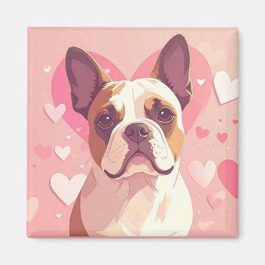 Cute French Bulldog Love Magnet マグネット (正面)