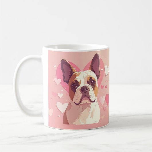 Cute French Bulldog Love Mug コーヒーマグカップ (左)