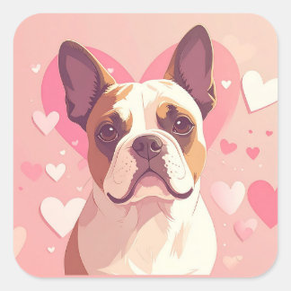 Cute French Bulldog Love Sticker スクエアシール