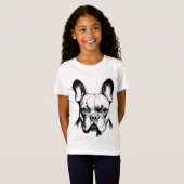 Cute French Bulldog Pencil Sketch Girls Tシャツ (正面フル)