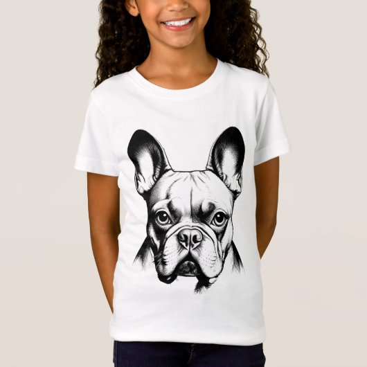Cute French Bulldog Pencil Sketch Girls Tシャツ (正面)