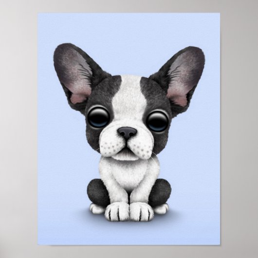 Cute French Bulldog Puppy Dog on Light Blue ポスター (正面)