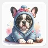 Cute French Bulldog Puppy Sticker スクエアシール (正面)