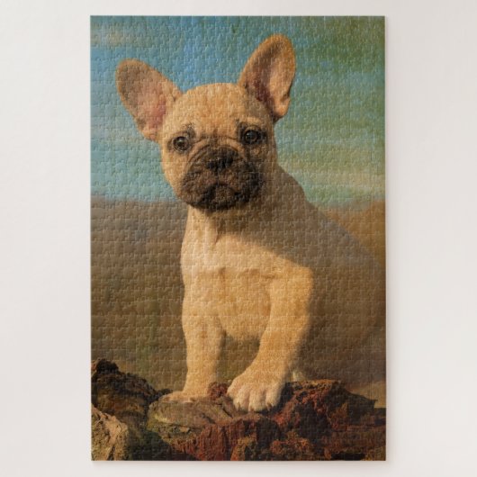 Cute French Bulldog puppy, vintage photo ジグソーパズル (縦)
