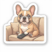 Cute French Bulldog Watching TV Cartoon シール (正面)