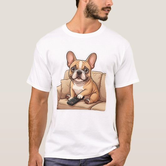 Cute French Bulldog Watching TV Cartoon Tシャツ (正面)
