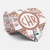 Cute French Theme Monogram | France Landmarks ネクタイ (ロール)