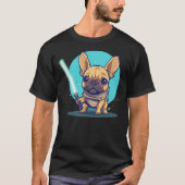 Cute Frenchie Holding Light Laser Saber Sword Dog Tシャツ (正面)