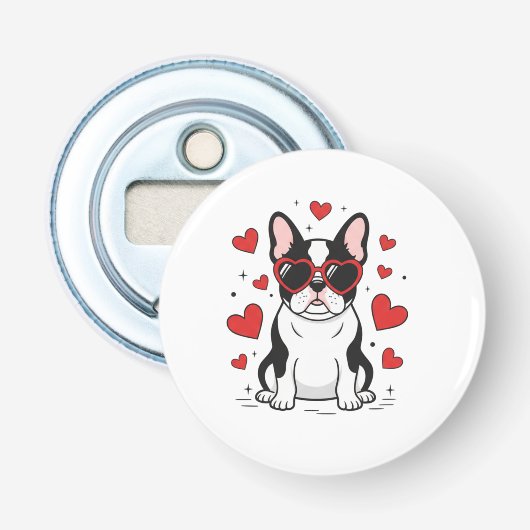 Cute Frenchie in Love Heart Sunglasses Illustratio 栓抜き (正面)