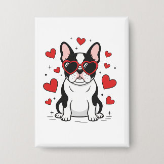 Cute Frenchie in Love Heart Sunglasses Illustratio 缶バッジ