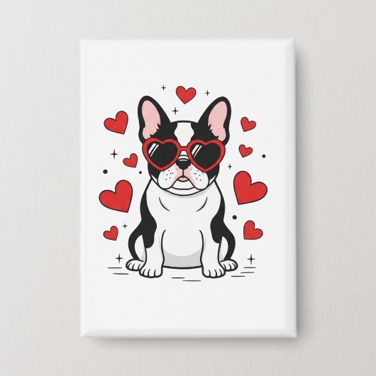 Cute Frenchie in Love Heart Sunglasses Illustratio 缶バッジ (正面)