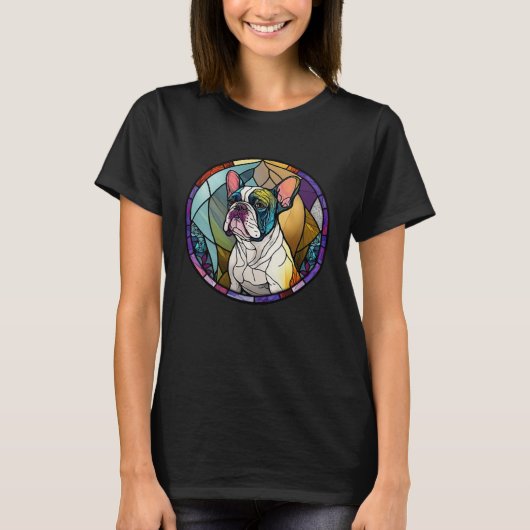 Cute Frenchie Stained Glass Window French Bulldog Tシャツ (正面)