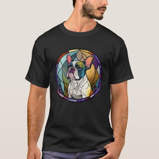 Cute Frenchie Stained Glass Window French Bulldog Tシャツ (正面)
