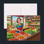 Cute fresh vegetables vendors  ポストカード<br><div class="desc">Cute fresh vegetables vendors postcard</div>
