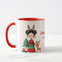 Cute Frida Kahlo Retro Merry Christmas Name  マグカップ