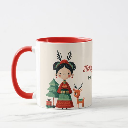 Cute Frida Kahlo Retro Merry Christmas Name マグカップ (左)