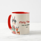 Cute Frida Kahlo Retro Merry Christmas Name マグカップ (正面左)
