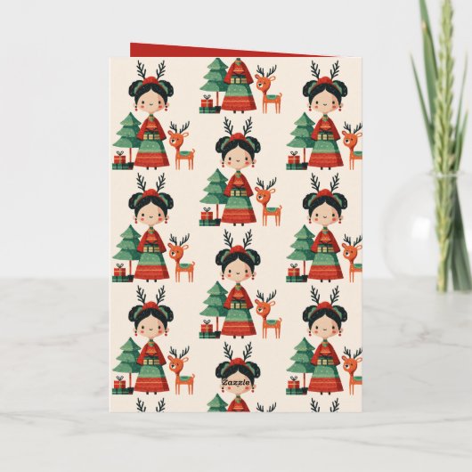 Cute Frida Kahlo Retro Minimalist Merry Christmas カード (裏面)