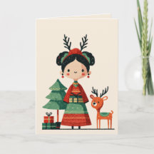 Cute Frida Kahlo Retro Minimalist Merry Christmas
