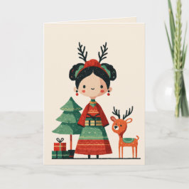 Cute Frida Kahlo Retro Minimalist Merry Christmas カード