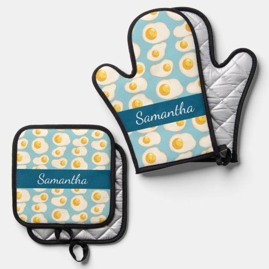 Cute Fried eggs 鍋つかみ&鍋敷きセット (正面/裏面)