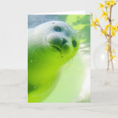 Cute Friendly Seal Underwater カード (黄色い花)