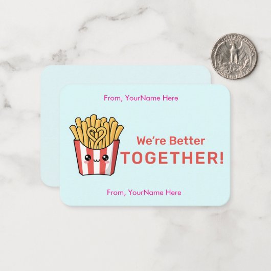 Cute Fries Classroom Valentine Flat Note Card ノートカード (正面/裏面インサイチュ)