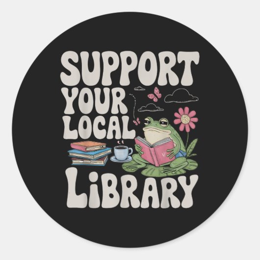 Cute Frogが地元の図書館をサポートLibrarian Boo ラウンドシール (正面)